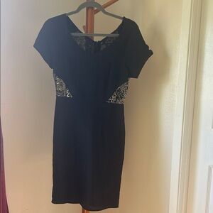 MM Couture Black Short Sleeve Dress with Silver Sequin Accents